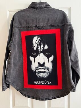 Custom OOAK Alice Cooper Upcycled Black Denim Shacket OVERSIZED